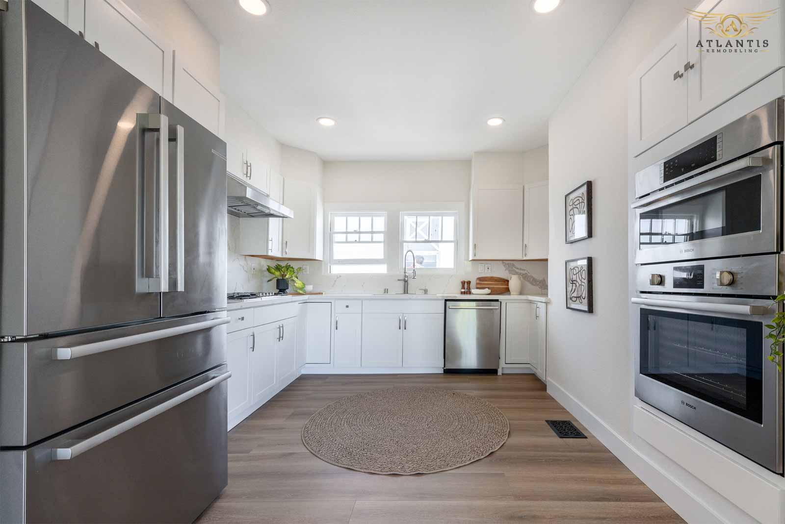 Bright kitchen with white shaker cabinets and modern finishes